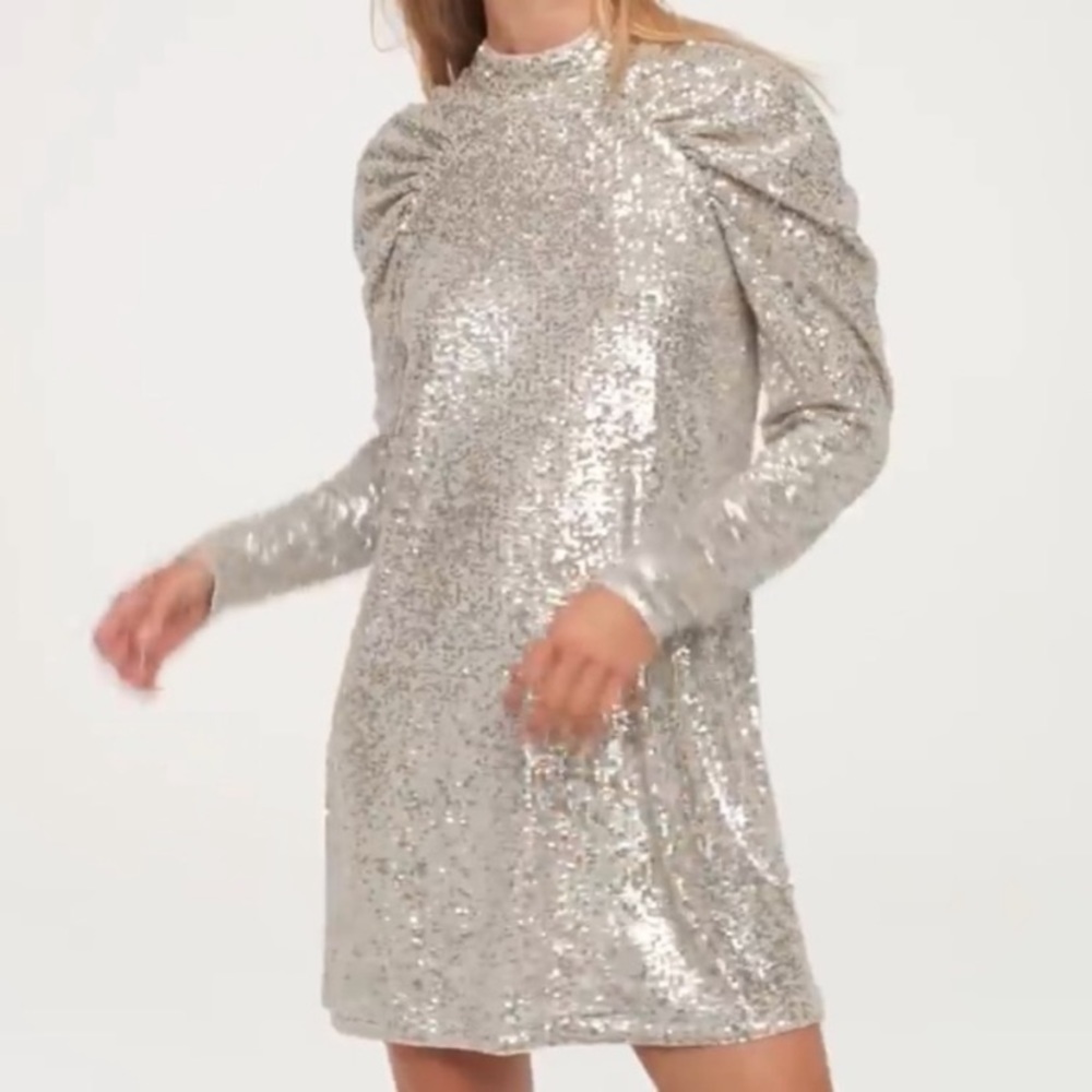 H&M Sequin Puff Sleeve Formal Dress